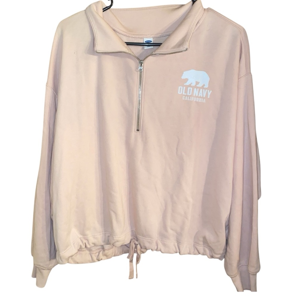 Old Navy Light Pink Pullover Sweater with Quarter-Zip and Elastic Hem
